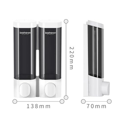 2 in 1 Shower Soap Dispenser, 2×300 ml Chamber Shampoo and Conditioner Dispenser Shampoo Dispenser for Shower Wall Mounted Shower Pump Soap Dispenser for Bathroom Kitchen (2 Chamber + White) - color: 2 Chamber + White