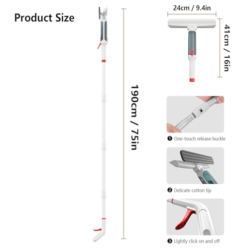 75'' Spray Squeegee for Window Cleaning with 4-Section Extension Pole, 4 in 1 Window Vacuum Squeegee Cordless Shower Squeeze for Glass Door and Tile with Sewage Collector and 5 Pads