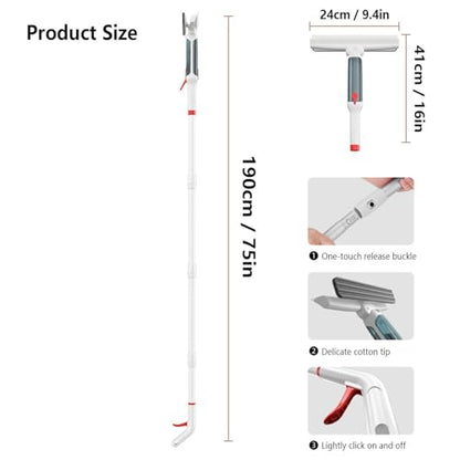 75'' Spray Squeegee for Window Cleaning with 4-Section Extension Pole, 4 in 1 Window Vacuum Squeegee Cordless Shower Squeeze for Glass Door and Tile with Sewage Collector and 5 Pads