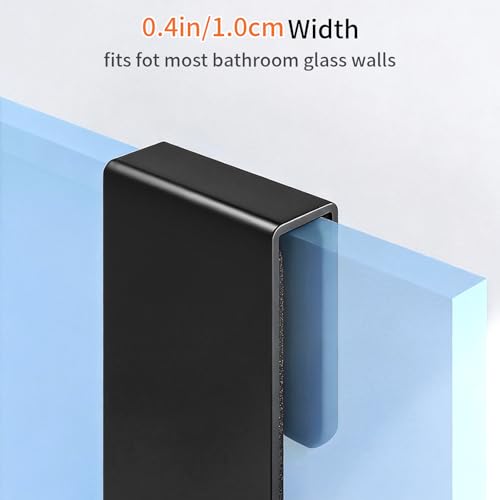 Shower Door Hooks, 7.5 Inch Extended Towel Hooks for Bathroom, Towel Hooks for Shower Glass Door Frameless fit for 3/8" (10mm) Thick, Stainless Steel Towel Hanger, Black, 2 Pack