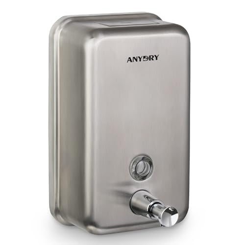 anydry Commercial Soap Dispenser Wall Mount, Brushed Stianless Steel Finish Manual Liquid Soap Dispenser - 37oz (1100ml) Model AD1003 - color: Brushed