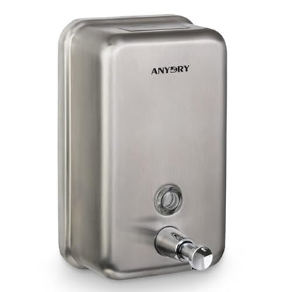 anydry Commercial Soap Dispenser Wall Mount, Brushed Stianless Steel Finish Manual Liquid Soap Dispenser - 37oz (1100ml) Model AD1003 - color: Brushed