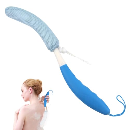 Back Scrubber for Shower，Mesh Sponge Body Shower Brush with Long Handle for Use in Shower Back Scrubber,Back Scrub for Exfoliating Body Scrubber or Shower Brush (Blue and Blue) - size: Blue+Blue Handle (YS0125)