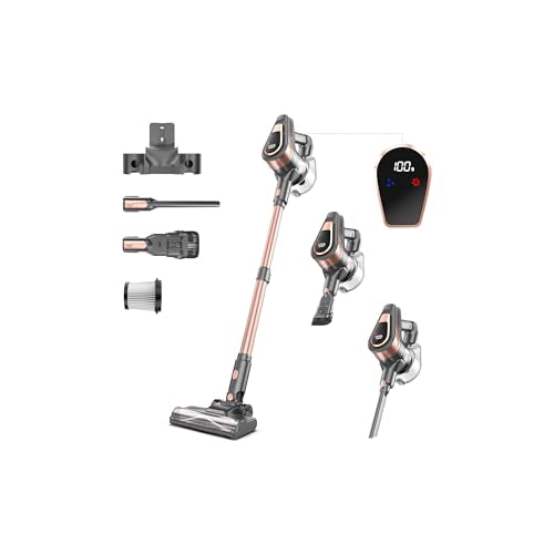 N16 Cordless Vacuum Cleaner, Lightweight Vacuum Cleaners for Home with Powerful Suction, 2600mAh Battery with 45 Mins Runtime, Rechargeable Stick Vacuum Cordless for Hardwood Floor Carpet Pet Hair - color: Gold