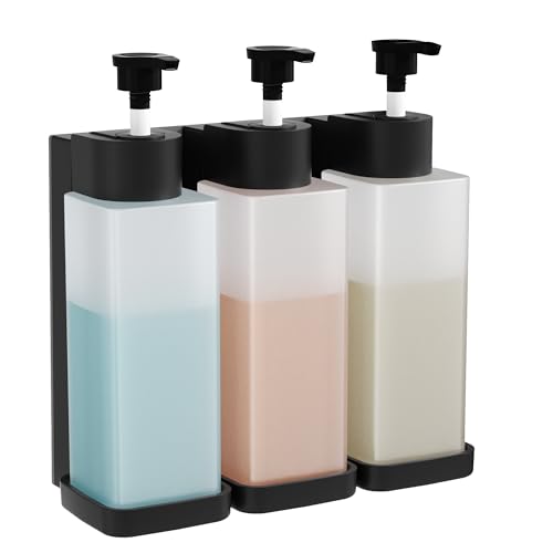 Shampoo and Conditioner Dispenser, Shower Soap Dispenser Wall Mounted 10fl oz/300ml *3 Chamber Shampoo Bottles Refillable with Black Pump for Bathroom Hotel, Grey - color: Grey 3 Chamber