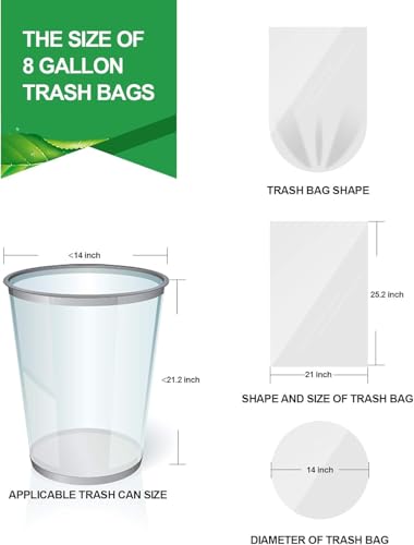 FORID Clear Trash Bags, 8 Gallon Garbage Bags, Wastebasket Bin Liners 330 Count Plastic Trash Bags for Bathroom Bedroom Office Garbage Can 30 Liters - Durable & Thick Trash Bag - Medium - size: 330 Count (Pack of 1), style: Clear 8 Gal
