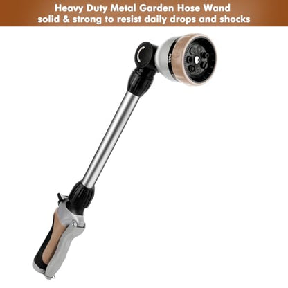 RESTMO Metal Watering Wand, Heavy Duty Garden Hose Wand with 180° Swivel Ratcheting Head, 16'' Hose Nozzle Sprayer with 7 Spray Patterns and Flow Control, for Water Hanging Baskets and Shrubs, Gold - color: Gold