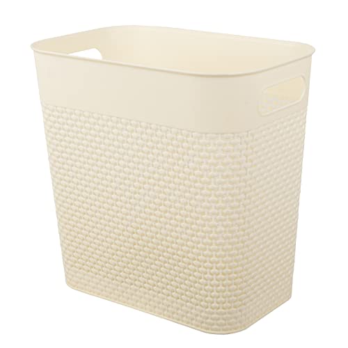 UUJOLY Plastic Trash Can Wastebasket, Garbage Container Basket for Bathrooms, Kitchens, Offices, Kids Rooms (Beige, 3 Gallon) - color: Beige, size: 1 Pack