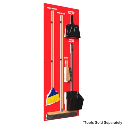 Clean & Sweep 5S Shadow Board/Wall Mount Broom Holder, 68" x 30" Board, 5S Cleaning Station - Board Only, Tools Sold Separately, Made in The USA by AccuformNMC, Red/White, PSB114RDWT - color: Red/White