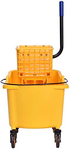 Nightcore Commercial Mop Bucket and Side Press Cleaning Wringer Portable Trolley On Wheels,All-in-one Tandem Floor Cleaning,Wavebrake. Ideal for Household,Commercial (34 Quart) - size: 34 Quart