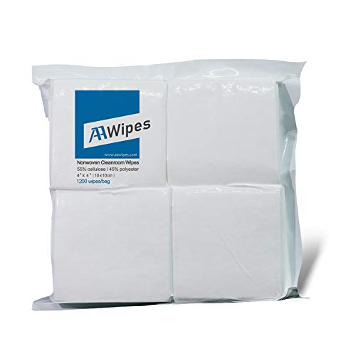 AAwipes Cleanroom Wipers 4x 4 (1200 Pcs, Cellulose/Polyester Blend, Grade A, 68GSM) Lint Free Wipes 4" x 4" for Lab, Electronics, Pharmaceutical, Printing and Semiconductor Industries