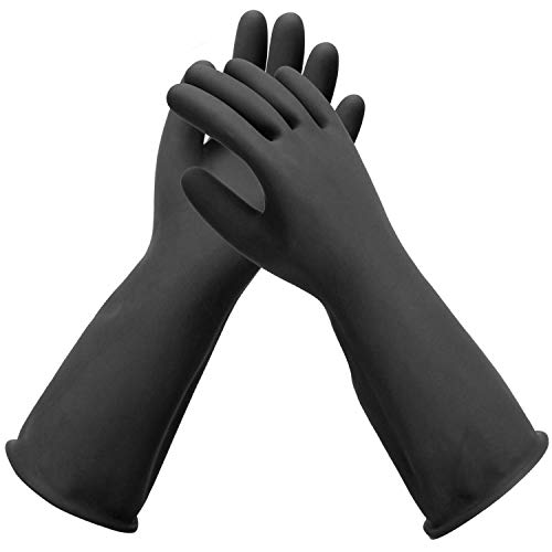 Extra Large Chemical Resistant Gloves, 18" Long Black Waterproof Alkali/Acid/Oil Resistant Reusable Heavy Duty Rubber Gloves for Cleaning, Dishwashing, Gardening - color: Reversible, Black+black, size: XL-1Pair