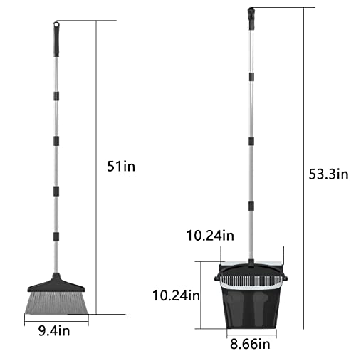 Broom with Dustpan Combo Set 54" Long Handle Angle Broom and Dust Pan for Home Office Cleaning Sweeping (Black and Grey) - color: Black and Grey