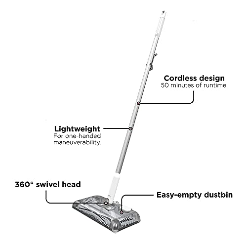 BLACK+DECKER Carpet Sweeper 50 Minute Lithium Floor Sweeper, Multi-Surface Use, Easy One Hand Cleaning, Self Standing, Charger Included (HFS115J10)