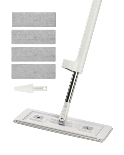 VEVOR Flat Mop, Self Wringing, Microfiber Floor Cleaner with 4 Reusable & Washable Pads for Dry & Wet Floor Cleaning, Microfiber Flat Mop with Stainless Steel Handle for Hardwood Laminate Tile Vinyl - style: Flat Mop with 4 Pads