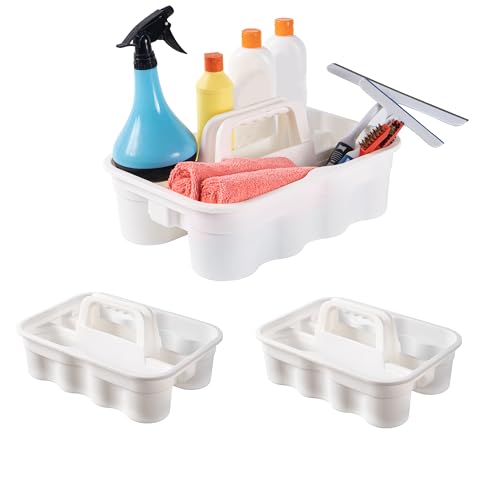 Matthew 3 Pack Large Plastic Tote Tool & Deluxe Supply Cleaning Caddy with Handle Portable Shower Basket Storage Caddy for Cleaning Products,Take-Out Drink,Bathrooms - White - color: White, size: Pack of 3