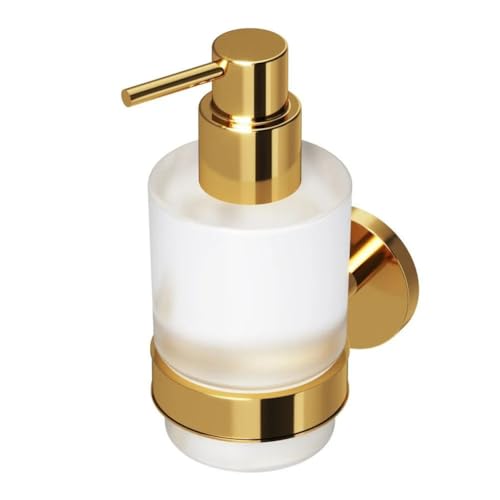 Soap Dispenser, Zinc Alloy + Frosted Glass Soap Dispenser Set with Pump,Wall Mounted Bath Accessories for Bathroom and Kitchen,Gold - color: Gold
