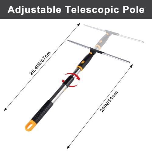 14" Window Cleaning Tool, All-Purpose Extendable Window Squeegee with 2 Blades and Stainless Steel Pole, Shower Squeegee for Glass Doors,Shower Doors, Windows, Bathroom and Car Windshields