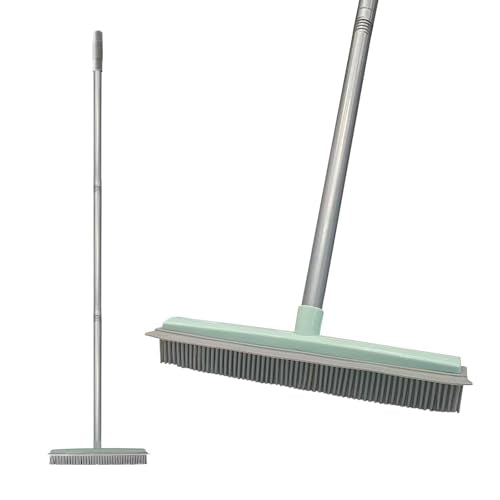 Pet Hair Rubber Broom with Squeegee for Carpet,Fur Remover Broom Carpet Rake for Pet Hair Removal, with 50" Long Handle, Dual-Sided for Hardwood Floor, Tile,Portable Detailing Lint Brush - color: Light Green