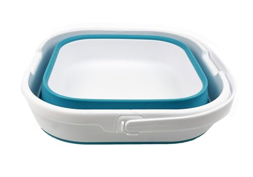 SAMMART 9.5L (2.5 Gallon) Collapsible Rectangular Handy Basket/Bucket (White/Ceramic Blue) - color: White/Ceramic Blue