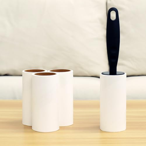Lint Roller for Clothes Extra Sticky Pet Hair Removal Roller with Refills, Refillable Handle with 4 Sticky Rolls (Black Stick) - color: Black Stick