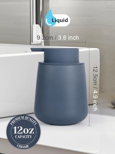 INGOFIN Ceramic Lotion Dispenser - 12oz Refillable Liquid Hand Soap Dispenser Bathroom, Modern Dish Soap Dispenser with Pump for Kitchen, Matte Blue - color: Matte Blue-liquid