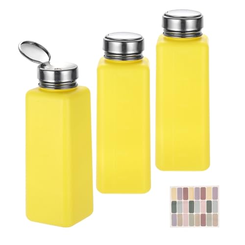 uxcell 3Pcs Push Down Solvent Dispenser, 500ml/16.9oz Anti-Reflux Liquid Pump Bottle with Stainless Steel Lid and Colorful Stickers for Acetone Alcohol Makeup Remover, Yellow - color: Yellow, size: 500ml/16.9oz