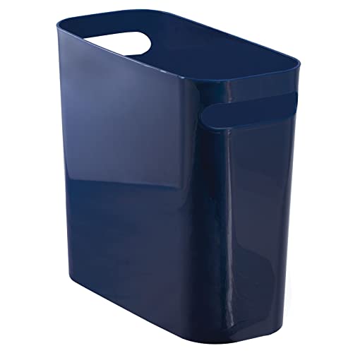mDesign Plastic Small Trash Can, 1.5 Gallon/5.7-Liter Wastebasket, Narrow Garbage Bin with Handles for Bathroom, Laundry, Home Office - Holds Waste, Recycling, 10" High, Aura Collection, Navy Blue - color: Navy