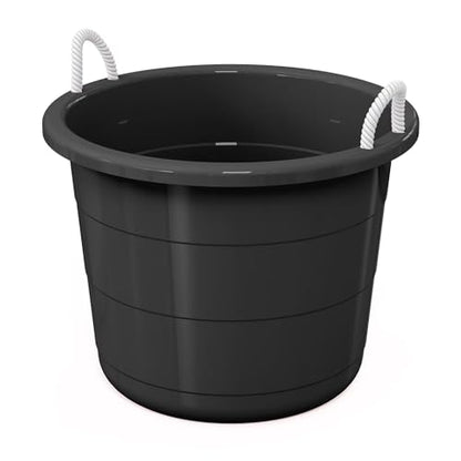 17 Gallon Plastic Storage Tub with Rope Handles Large Multi Purpose Utility Bucket for Laundry Toys Ice and Gardening Heavy Duty Organization Bin Black