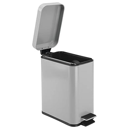 mDesign Small Modern 1.3 Gallon Rectangle Metal Lidded Step Trash Can, Compact Garbage Bin with Removable Liner Bucket and Handle for Bathroom, Kitchen, Craft Room, Office, Garage - Gray - color: Gray, size: 1.3 Gallon