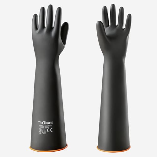 ThxToms Heavy Duty Latex Gloves,Long Rubber Gloves, Chemical Resistant Gloves,Puncture Resistant, Resist Acid,Oil,Alkali, Waterproof for Industrial Cleaning, Gardening, 22", 1 Pair - color: 22"