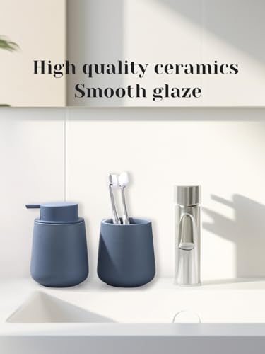 INGOFIN Ceramic Lotion Dispenser - 12oz Refillable Liquid Hand Soap Dispenser Bathroom, Modern Dish Soap Dispenser with Pump for Kitchen, Matte Blue - color: Matte Blue-liquid