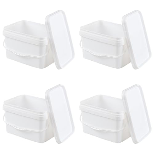 Kekow 4 Pcs 5 Gallon Utility Rectangular Food Bucket with Lid and Handle | Food Grade BPA-Free Plastic, Square Space-Saving Design, Sturdy Transport Handle, for Dry Goods Liquid Storage