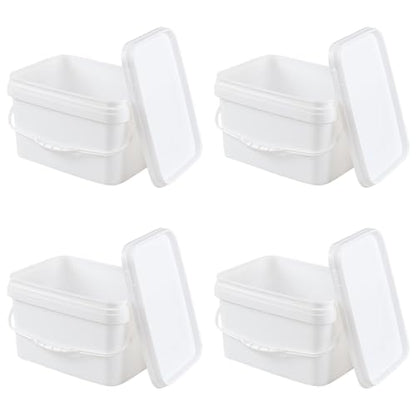 Kekow 4 Pcs 5 Gallon Utility Rectangular Food Bucket with Lid and Handle | Food Grade BPA-Free Plastic, Square Space-Saving Design, Sturdy Transport Handle, for Dry Goods Liquid Storage