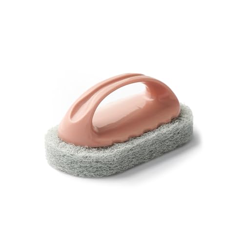 Cleaning Brush for Bathroom Kitchen All Purpose Shower Sponge Scrubbing Brush with Ergonomic Handle (Pink) - color: Pink