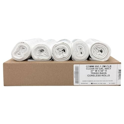 Ultrasac Heavy Duty 55 Gallon Clear Trash Bags - (Value 50 Pack) - 1.2 MIL equivalent Industrial Strength Plastic 37" x 54" for 50-55 Gal Cans -Fits Toter, Rubbermaid Brute, Carlislie Bronco etc. - color: Clear, style: 50-55 Gal, 1.5 Mil Equiv, 50 Count