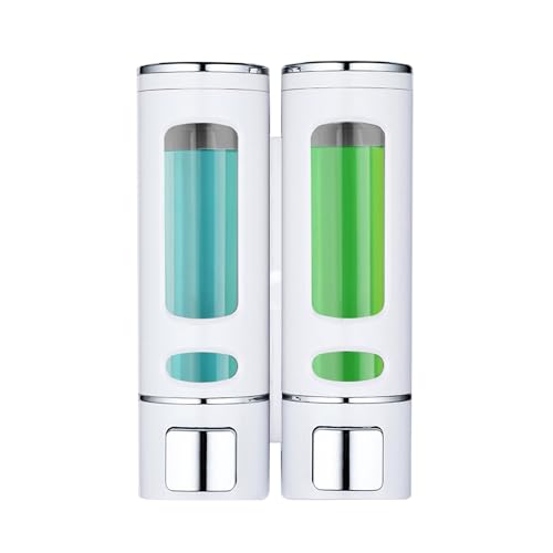 2 Shampoo & Conditioner Dispenser Wall Mounted, 400ml Liquid Soap Shower Dispenser Set No Drill, Gel Container Shower Pump Dispenser, Conditioner Body Wash Dispenser Set for Bathroom Hotel Home - color: White 2pcs