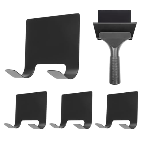 MOROBOR 4 Pcs Shower Squeegee Adhesive Hook, All-Purpose Scraper Holders Towel Hooks Stainless Steel Waterproof Storage Hook Bath Accessories for Kitchen & Bathroom（Black） - color: Black