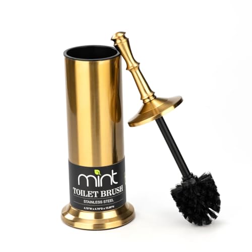 J&V TEXTILES Industrial Toilet Brush, Toilet Bowl Brush with Extra Long Handle Durable Bristles Toilet Scrubber and Covered Holder for Toilet Brush Set (Aged Brass) - color: Aged Brass
