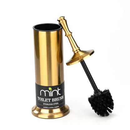 J&V TEXTILES Industrial Toilet Brush, Toilet Bowl Brush with Extra Long Handle Durable Bristles Toilet Scrubber and Covered Holder for Toilet Brush Set (Aged Brass) - color: Aged Brass