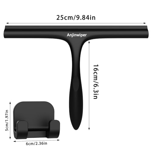Shower Squeegee for Glass Doors with Adhesive Hook, Silicone Bathroom Squeegee for Shower Glass, Window, Tile Wall, Ergonomic Household Cleaner Tool, No-Squeak/Streak-Free/Non-Slip, 10 inch - color: All Black