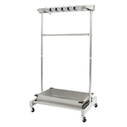 Broom and Mop Holder on Wheels, Load 440 LBS Movable Cleaning Cart Broom Storage Rack with Stainless Steel Basin,5 Mop Hanger Grippers, 12 Hooks, Garden Tool Stand for Garden,Hotels,Home