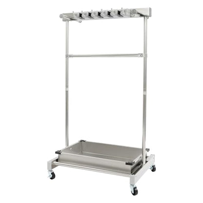 Broom and Mop Holder on Wheels, Load 440 LBS Movable Cleaning Cart Broom Storage Rack with Stainless Steel Basin,5 Mop Hanger Grippers, 12 Hooks, Garden Tool Stand for Garden,Hotels,Home