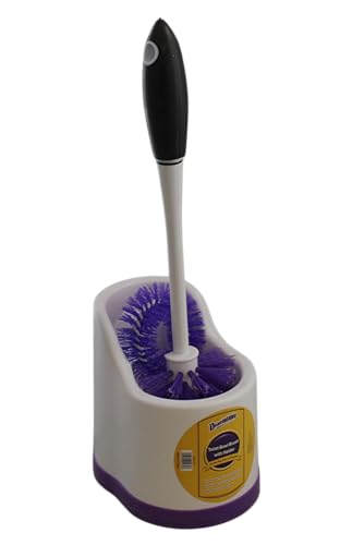 Toilet Brush and Holder Set with Under Rim Cleaner – Compact Bathroom Cleaning Brush with Stiff Bristles and Hygienic Plastic Stand – Deep Cleaning Toilet Bowl Brush System