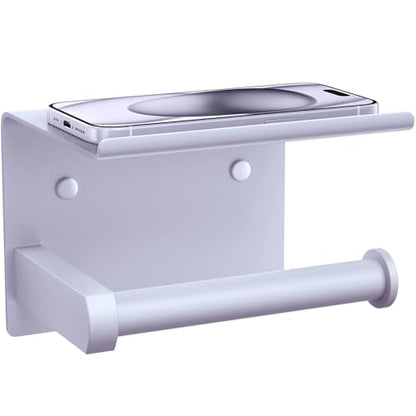 Tindbea Toilet Paper Holder with Shelf Adhesive or Screw Wall Mounted Toilet Paper Roll Dispenser Storage, Stainless Steel Bathroom Shelf Holder Accessories (Lavender Purple) - color: M- Lavender Purple