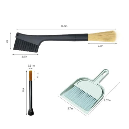 PMQEWZL Espresso Machine Cleaning Brush + Mini Dustpan Broom Set | Dual-Head Brush, For Coffee Grounds, Cleans Portafilter/Brew Head, Coffee Bar Crumbs
