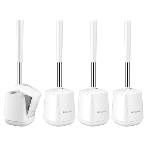 SetSail Toilet Brush 4 Pack Toilet Bowl Brush and Holder Toilet Cleaner Brush with Nylon Bristles Ventilated Toilet Brushes for Bathroom with Holder for Toilet Scrubber Cleaning, Pure White - color: Pure White, size: 4 packs