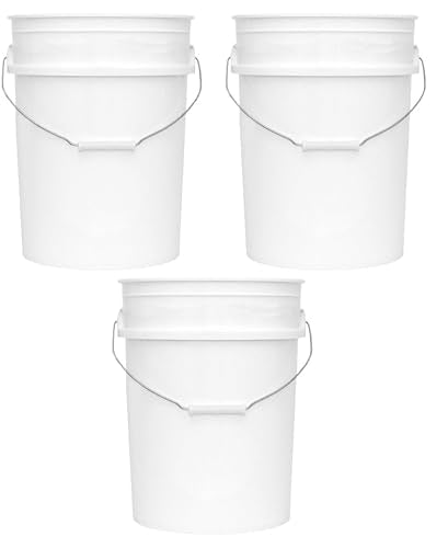 MKS Plastics 5-Gallon Bucket Only – No Lid Included, Made in USA, Food Grade BPA Free Plastic, Heavy Duty Multi-Use, Metal Handle with Grip, Stackable Storage – White, 3 Pack - color: White, size: 3