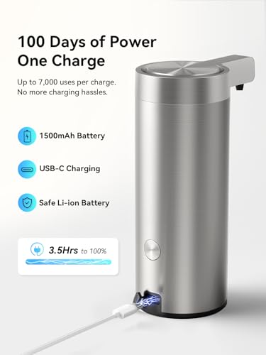 SUNLY Automatic Foaming Soap Dispenser Touchless – Clog-Free Pump, 0.2s Fast Sensor, USB-C Rechargeable, Smudge-Resistant Stainless Steel, for Kitchen & Bathroom Soap Dispenser - color: Silver (Foaming)