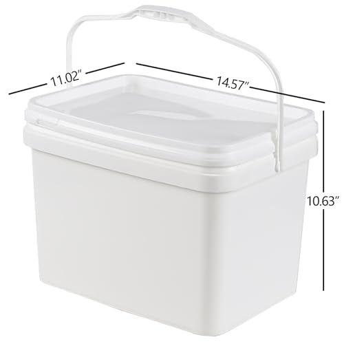 Parlynie 4 Pcs 5 Gallon Plastic Bucket with Lid, Heavy Duty Bucket Pail with Handle for Storage Container Home Household Cleaning (White)
